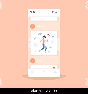 Unzufrieden Geschäftsfrau werfen Papier wütend emotionale Geschäftsfrau, Konflikt nicht Konzept Dokumente fliegen in der Luft der Bildschirm des Smartphones Stock Vektor