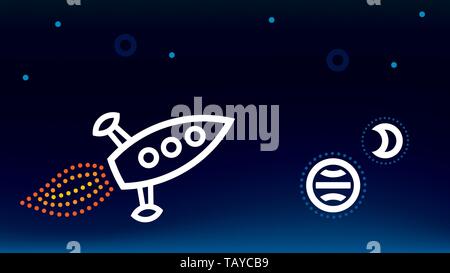 Vector Illustration. Raum Hintergrund mit dem Raumschiff und Planeten. Stock Vektor