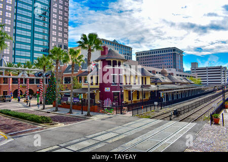 Orlando, Florida. 24. Dezember 2018. Panoramablick von der alten Kirche Street Station in Orlando Downtown. Stockfoto