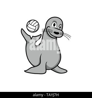 Happy Seal Ball spielen Vector Illustration Grafik Logo Design Template Stock Vektor