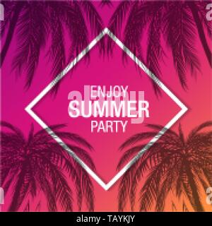 Palmen Silhouette moderner Sommer Party Banner mit bunten Hintergrund, Vektor, Abbildung, eps-Datei Stock Vektor