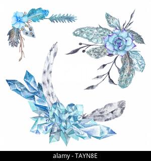 Tribal Vignette Wald Wreath Design Elemente einstellen Stockfoto