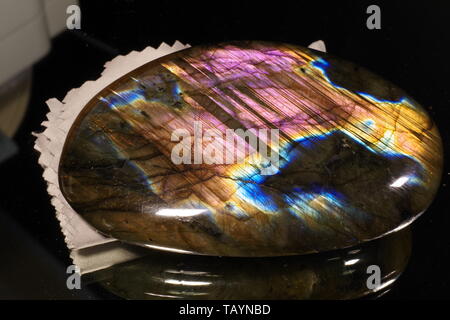 Poliert Lila Labradorit Edelstein abgerundet. Anzeige Crystal. UK. Stockfoto