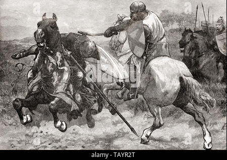 Der Tod von Sir Henry de Bohun, von Robert the Bruce in der Schlacht von Bannockburn, 1314 getötet. Von La Ilustracion Iberica, veröffentlicht 1884. Stockfoto