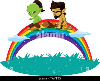 Hässliche Troll mit caveman gnome und Rainbow Vector Illustration Design Stock Vektor