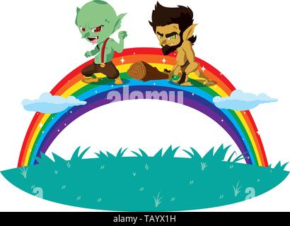 Hässliche Troll mit caveman gnome und Rainbow Vector Illustration Design Stock Vektor