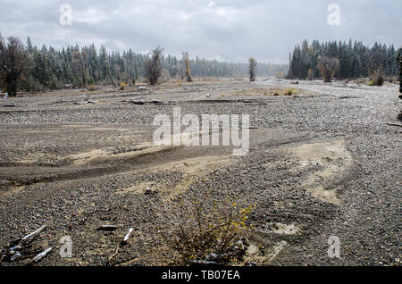 Trockenes Flussbett von Pilgrim Creek im Teton National Park im US-Bundesstaat Wyoming Stockfoto