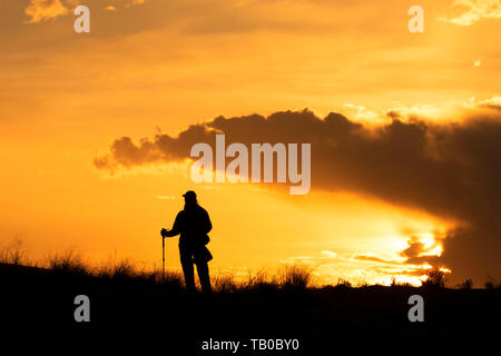 Wanderer sunrise, Bruneau Dunes State Park, Snake River Greifvögel National Conservation Area, Idaho Stockfoto