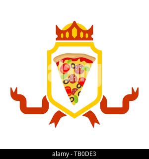 Royal Pizza mit Krone Emblem. Schild mit Slice pizza Stock Vektor