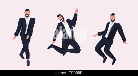 Geschäftsleuten stehen verschiedene Posen lächelnd Business Männer in formale Abnutzung posing männlichen Zeichentrickfiguren Sammlung Flachbild voller Länge horizontal Stock Vektor
