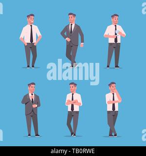 Set Geschäftsleute in formale Abnutzung standing Pose lächelnd männlichen Zeichentrickfiguren business men Büroangestellte posing Sammlung Flachbild in voller Länge Stock Vektor