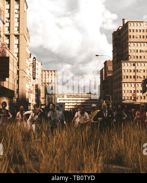 Gruppe von Zombies in verlassene Stadt, 3D-Rendering Stockfoto