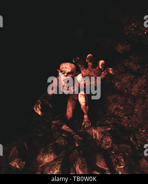Monster in der Höhle, 3D-Rendering Stockfoto