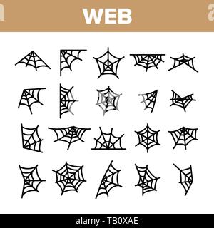 Spinne, Spinnennetz Vector Linear Symbole gesetzt Stock Vektor