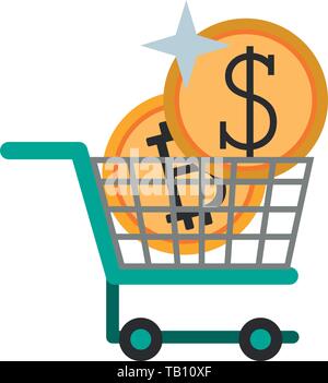 Cryptocurrency und Münze in Warenkorb Symbol Vektor illustration Stock Vektor