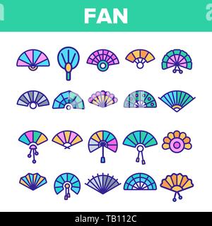Handheld elegante Fans Vector Linear Symbole gesetzt Stock Vektor