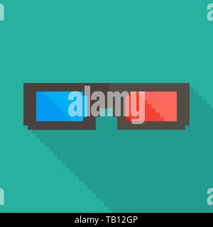 Pixel art Design der 3D-Brille. Vector Illustration. 3D-Kino Brille im flachen Stil isoliert Stock Vektor