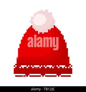 Hat Symbol in Pixel art Design. Vector Illustration. Red Hat Symbol im flachen Stil Stock Vektor
