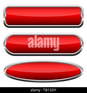 Satz von Leer rot glänzenden Knöpfen. Vector Illustration. Sammlung von Schaltflächen mit Chrom frames Stock Vektor