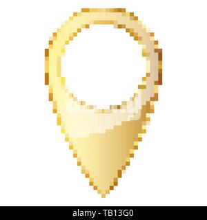Gold Karte Zeiger in Pixel art Design. Vector Illustration. Isolierte lage Logo im flachen Stil Stock Vektor