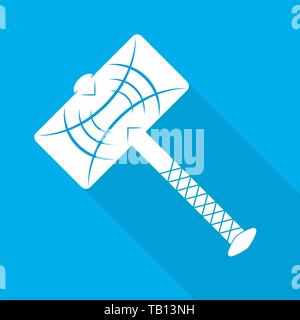 Thor's Hammer Symbol in einem flachen Design. Vector Illustration. Thor's Hammer mit langen Schatten Stock Vektor