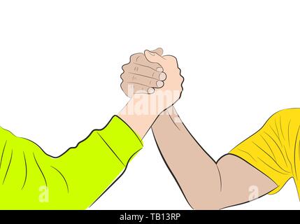 Arm Wrestling. Vector Illustration. Wrestling Hand in Hand gezeichneten Stil Stock Vektor