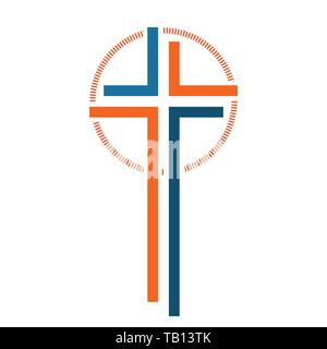 Farbige christliche Kreuz Symbol. Vector Illustration. Abstrakte lineare christliche Kreuz auf weißem Hintergrund. Stock Vektor