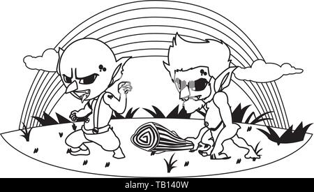 Hässliche Troll mit caveman gnome und Rainbow Vector Illustration Design Stock Vektor