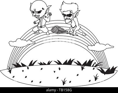 Hässliche Troll mit caveman gnome und Rainbow Vector Illustration Design Stock Vektor