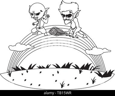 Hässliche Troll mit caveman gnome und Rainbow Vector Illustration Design Stock Vektor