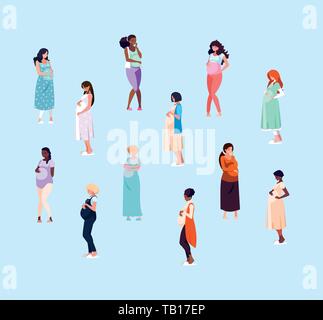 Gruppe von schwangeren Frauen avatar Charakter Vector Illustration Design Stock Vektor