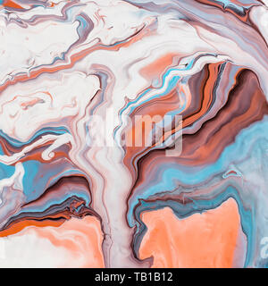 Fluid Art abstrakte farbenfrohe Hintergrund oder Textur. Weiße Koralle und blauen Wellen. Stockfoto
