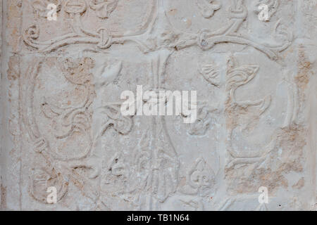 Altes Handwerk ornament White Stone Carving Textur muster von St. George's Cathedral in Yuriev-Polskiy pre-mongolischen Ära Stockfoto