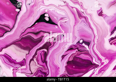 Fluid Art Farben leuchtenden rosa Wellen und Locken. Abstrakte Marmor Hintergrund oder Textur. Stockfoto