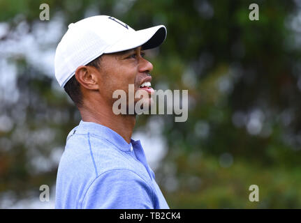 Dublin, OH, USA. 30 Mai, 2019. Tiger Woods paßt seinen Antrieb in der ersten Runde spielen am Memorial Day 2019 Turnier durch Allgemein bei Muirfield Village Golf Club in Dublin, OH vorgestellt. Austyn McFadden/CSM/Alamy leben Nachrichten Stockfoto