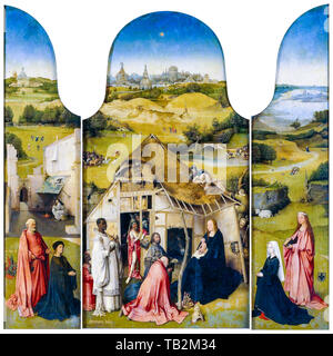 Hieronymus Bosch, Anbetung der Könige (Prado), Triptychon malen, ca. 1495 Stockfoto