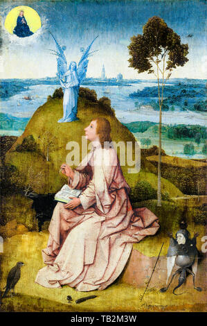 Hieronymus Bosch, der Heilige Johannes der Evangelist auf Patmos, Malerei, ca. 1489 Stockfoto