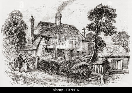 Das Cobden Geburtsort, ein Bauernhaus namens Dunford, im Heyshott in der Nähe Midhurst, Sussex, England, hier im 19. Jahrhundert. Richard Cobden, 1804 - 1865. Englisch Hersteller, Radikalen und Liberalen Staatsmann. Aus dem Englischen Bilder, veröffentlicht 1890. Stockfoto