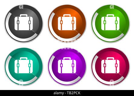 Beutel Icon Set, silber-metallic Web Buttons Stockfoto