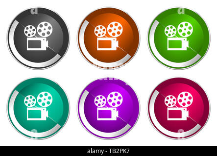 Film Icon Set, silber-metallic Web Buttons Stockfoto