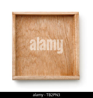 Blick von oben auf die leere Holz- fach isoliert auf weißem Stockfoto