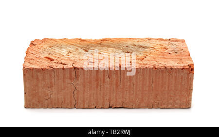 Single Red Clay Backstein isoliert auf weißem Stockfoto