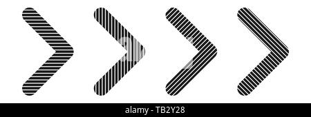 Satz von schwarz gestreifte Pfeile. Vector Illustration. Abstrakte Pfeile isoliert. Pfeil Stock Vektor