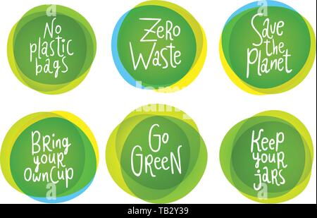 Green Lifestyle style Vektor Etiketten mit sechs Sticker Set gehen Stock Vektor