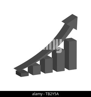 3D-Balkendiagramm Symbol wächst mit steigender Pfeil. Vector Illustration. Finanzielle Prognose graph. Schwarz das Symbol Grafik. Stock Vektor