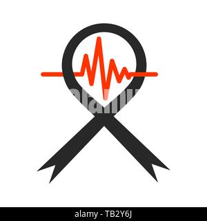 Awareness Ribbon mit Heartbeat Symbol. Vector Illustration. Medizinisches Konzept Symbol. Heartbeat Symbol Stock Vektor