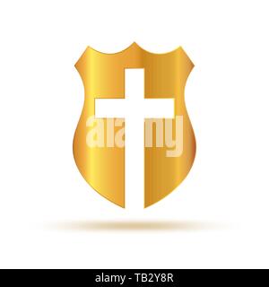 Schild mit dem christlichen Kreuz. Vector Illustration. Creative gold christliche Symbol isoliert. Stock Vektor