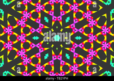 Buntes Kaleidoskop Muster Hintergrund. Kreis Muster. Abstrakte geometrische rosa, gelb und grün muster Ornament. Kaleidoskop lebendige Muster. Stockfoto