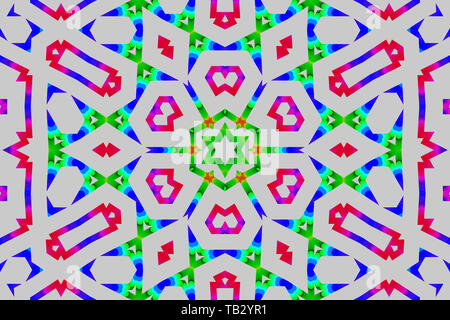 Schöne bunte Kaleidoskop Hintergrund. Unglaublich lebendige Muster von Kaleidoskop in Rosa, Blau und Grün. Blume Kaleidoskop Design für Ba Stockfoto