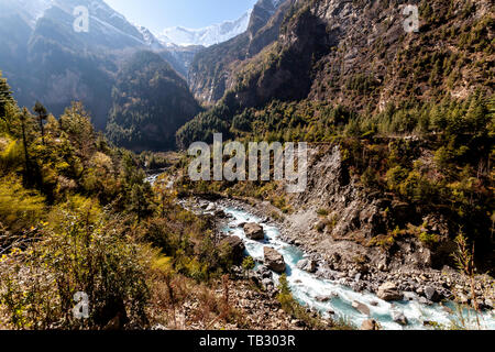 Himalaya, Marsyangdi Berg River Valley, Nepal, Annapurna Conservation Area Stockfoto